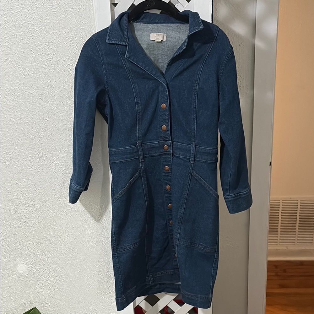 LOFT Blue Sheath Mini Dress Notched Collar